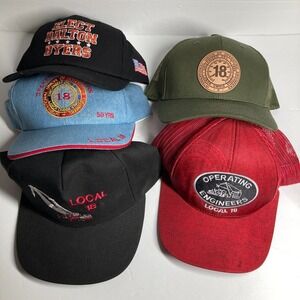 IUOE Local 18 Cap Hat Lot of 5 Adult Adjustable Operating Engineers FLAWS